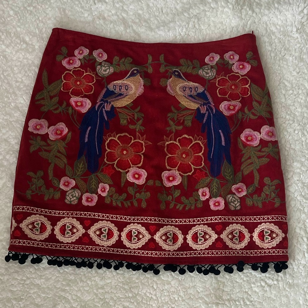 Altar’d State Embroidered Skirt with pom-pom detailing